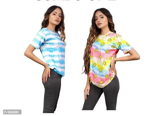 SHRIEZ Oversized T-Shirt for Women, T-Shirt for Women/Girls (Pack of 2) (X-Large, Blue White & Smile)