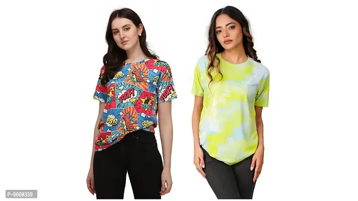 SHRIEZ OversizedPrinted T-Shirt for Women, T-Shirt Combo for Women/Girls (Pack of 2)