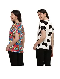 SHRIEZ Tshirt Over Size Lycra Printed Round Neck T-Shirt (Pack of 2) with Half Sleeves for Woman/Girls? (XL, Multi-White-Black)-thumb1