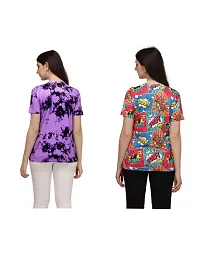 SHRIEZ Tshirt Over Size Lycra Printed Round Neck T-Shirt (Pack of 2) with Half Sleeves for Woman/Girls? (S, Multi-Purple)-thumb2