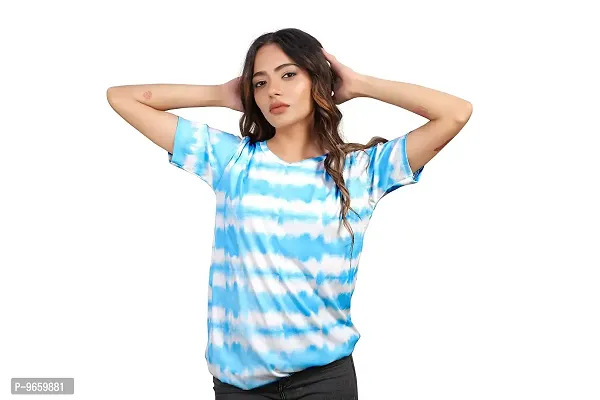 SHRIEZ Oversized T-Shirt for Women, T-Shirt for Women/Girls (Small, Blue White & Black Strip)-thumb2