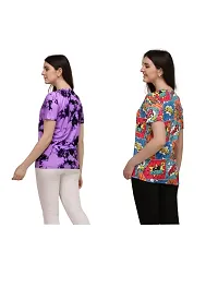 SHRIEZ Tshirt Over Size Lycra Printed Round Neck T-Shirt (Pack of 2) with Half Sleeves for Woman/Girls? (S, Multi-Purple)-thumb1