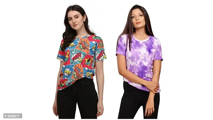 SHRIEZ OversizedPrinted T-Shirt for Women, T-Shirt Combo for Women/Girls (Pack of 2)