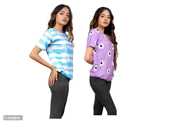 SHRIEZ Oversized T-Shirt for Women, T-Shirt for Women Pack of 2 (Medium, Blue White & Purple White)