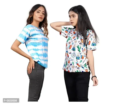 SHRIEZ Oversized T-Shirt for Women, T-Shirt for Women Pack of 2 (Small, Blue White & Hut)