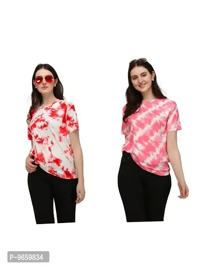 SHRIEZ T-Shirt Over Size Lycra Printed Round Neck T-Shirt with Half-Sleeves for Woman/Girls? (Pack of 2) (L, Red- Gajari)