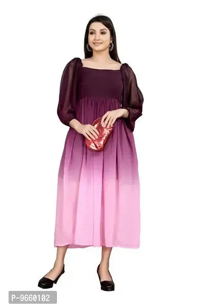 SHRIEZ Georgette Ombre Fit & Flare Maxi Dress for Women/Girls Purple-thumb0