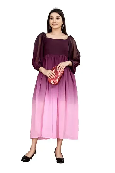 SHRIEZ Georgette Ombre Fit & Flare Maxi Dress for Women/Girls
