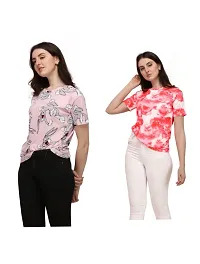 SHRIEZ T-Shirt Over Size Lycra | Printed Round Neck | T-Shirt with Half-Sleeves for WomanGirls? [Pack of 2] (M, Gajari-Peach)-thumb1