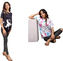 SHRIEZ Oversized Tshirt for Ladies Black Flower & Holi Printed T-Shirt Combo (Small)-thumb2