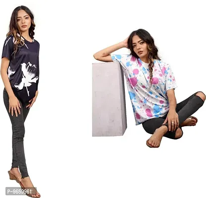 SHRIEZ Oversized Tshirt for Ladies Black Flower & Holi Printed T-Shirt Combo (Small)-thumb3