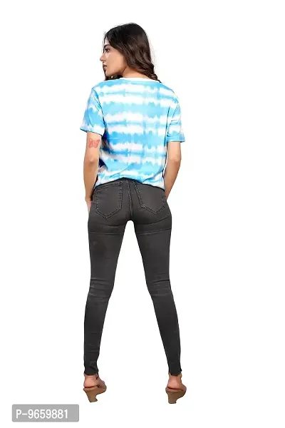 SHRIEZ Oversized T-Shirt for Women, T-Shirt for Women/Girls (Small, Blue White & Black Strip)-thumb3