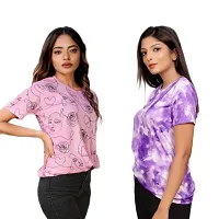 SHRIEZ Oversized Tshirt for Ladies Pink Face & Purple T-Shirt for Women/Girls (Large)-thumb1