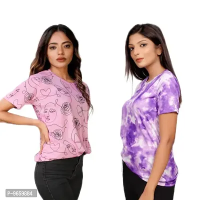 SHRIEZ Oversized Tshirt for Ladies Pink Face & Purple T-Shirt for Women/Girls (Large)-thumb2