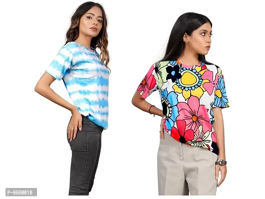 SHRIEZ Oversized T-Shirt for Women, T-Shirt for Women/Girls (Medium, Blue White & Big Flower)