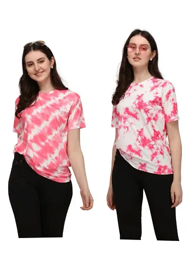 SHRIEZ T-Shirt Over Size Lycra Printed Round Neck T-Shirt with Half-Sleeves for Woman/Girls? (Pack of 2)