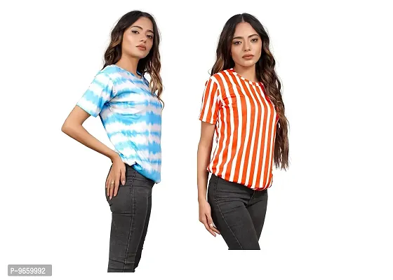 SHRIEZ Oversized T-Shirt for Women, T-Shirt for Women/Girls (Pack of 2) (Medium, Blue White & Red Strip)