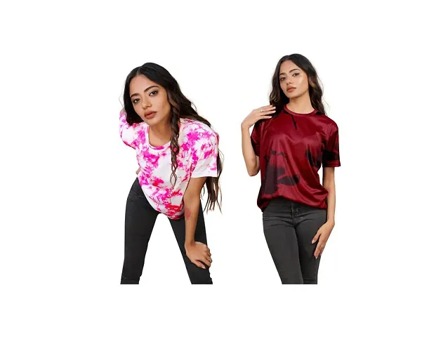 SHRIEZ Oversized T-Shirt for Women, T-Shirt Combo for Women/Girls Pack of 2