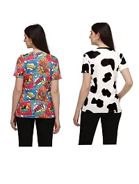 SHRIEZ Tshirt Over Size Lycra Printed Round Neck T-Shirt (Pack of 2) with Half Sleeves for Woman/Girls? (XL, Multi-White-Black)-thumb2