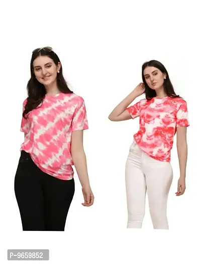 SHRIEZ T-Shirt Over Size Lycra Printed Round Neck T-Shirt with Half-Sleeves for Woman/Girls? (Pack of 2) (XL, Pink-Gajari)