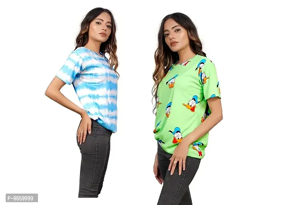 SHRIEZ Oversized T-Shirt for Women, T-Shirt for Women Pack of 2 (Small, Blue White & L.Green)-thumb0