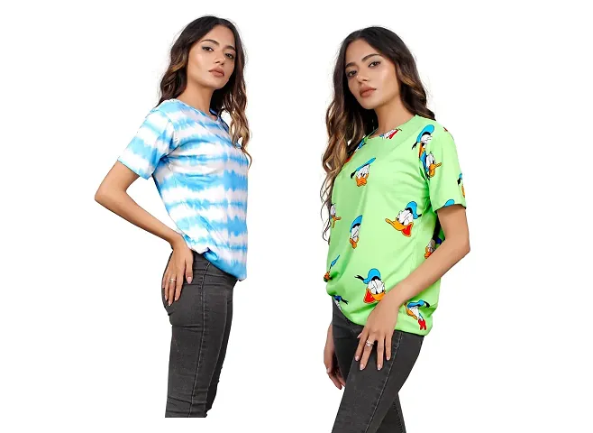 SHRIEZ Oversized T-Shirt for Women, T-Shirt for Women Pack of 2 (Small, & L.Green)