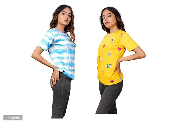 SHRIEZ Oversized T-Shirt for Women, T-Shirt for Women/Girls (Pack of 2) (X-Large, Blue White & Yellow)