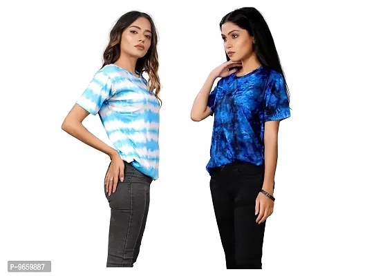 SHRIEZ Oversized T-Shirt for Women, T-Shirt for Women/Girls (Pack of 2) (Medium, Blue White & V Blue)-thumb0