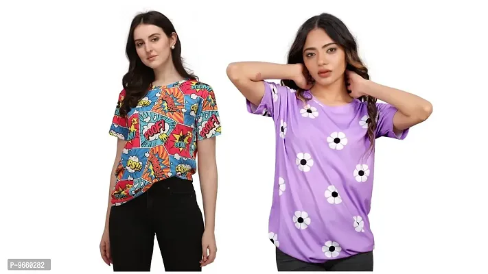 SHRIEZ OversizedPrinted T-Shirt for Women, T-Shirt Combo for Women/Girls (Pack of 2)