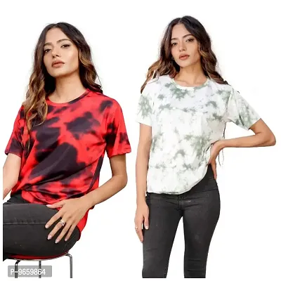 SHRIEZ T-Shirt Over Size Lycra | Printed Round Neck T-Shirt with Half-Sleeves for Woman | Girls? Pack of 2 (M, Redblack-Grey)