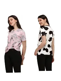 SHRIEZ Tshirt Over Size Lycra Printed Round Neck T-Shirt with Half Sleeves for Woman/Girls [Pack of 2] (L, Light Pink-Black-White)-thumb1