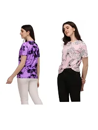 SHRIEZ T-Shirt Over Size Lycra | Printed Round Neck | T-Shirt with Half-Sleeves for WomanGirls? [Pack of 2] (XL, Purple-Peach)-thumb2