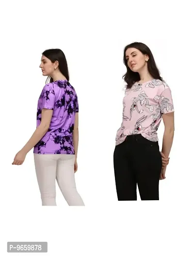 SHRIEZ T-Shirt Over Size Lycra | Printed Round Neck | T-Shirt with Half-Sleeves for WomanGirls? [Pack of 2] (XL, Purple-Peach)-thumb3