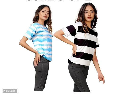 SHRIEZ Oversized T-Shirt for Women, T-Shirt for Women/Girls (Small, Blue White & Black Strip)-thumb0