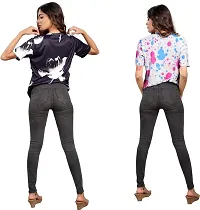 SHRIEZ Oversized Tshirt for Ladies Black Flower & Holi Printed T-Shirt Combo (Small)-thumb1