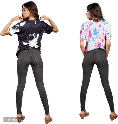 SHRIEZ Oversized Tshirt for Ladies Black Flower & Holi Printed T-Shirt Combo (Small)-thumb2