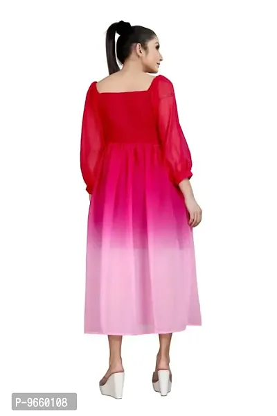 SHRIEZ Georgette Ombre Fit & Flare Maxi Dress for Women/Girls Pink-thumb2