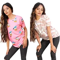 SHRIEZ Oversized Tshirt for Ladies Pink Don & Brown Zebra Printed T-Shirt Combo (Medium)-thumb3