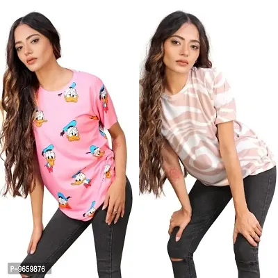 SHRIEZ Oversized Tshirt for Ladies Pink Don & Brown Zebra Printed T-Shirt Combo (Medium)-thumb4