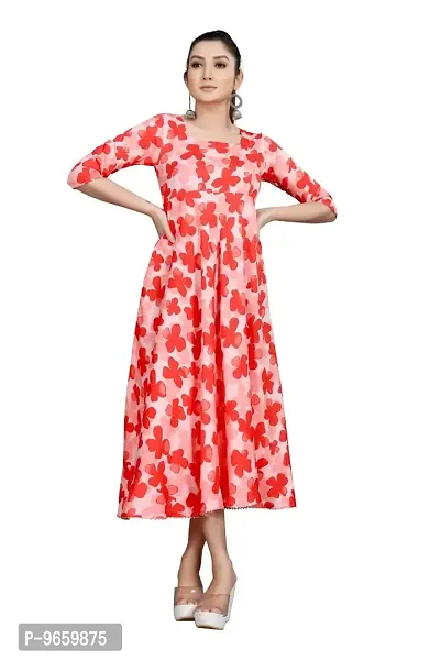 SHRIEZ Red Flower Gown, Printed Western Long Midi Gown (X-Large)-thumb2