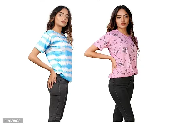 SHRIEZ Oversized T-Shirt for Women, T-Shirt for Women Pack of 2 (Small, Blue White & Pink)