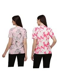 SHRIEZ T-Shirt Over Size Lycra | Printed Round Neck | T-Shirt with Half-Sleeves for WomanGirls? [Pack of 2] (S, Pink-Peach)-thumb1