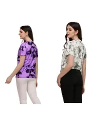 SHRIEZ T-Shirt Over Size Lycra Printed Round Neck T-Shirt with Half-Sleeves for Woman Girls? {Pack of 2} (S, Purple-Grey)-thumb1