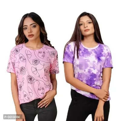 SHRIEZ Oversized Tshirt for Ladies Pink Face & Purple T-Shirt for Women/Girls (Large)