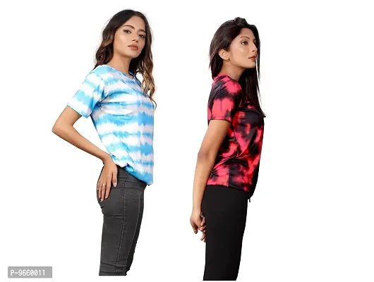 SHRIEZ Oversized T-Shirt for Women, T-Shirt for Women/Girls (Pack of 2) (Large, Blue White & Red)