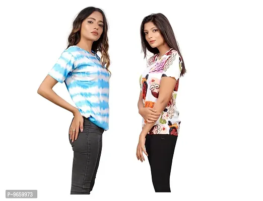 SHRIEZ Oversized T-Shirt for Women, T-Shirt for Women/Girls (Pack of 2) (Large, Blue White & Ricky)