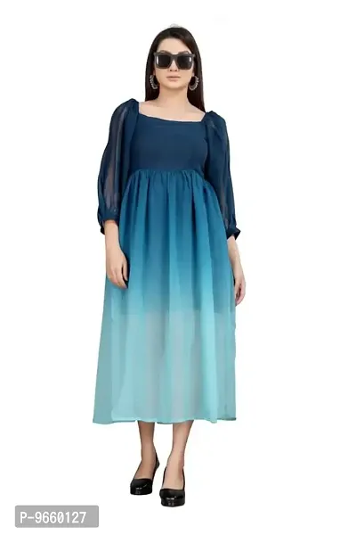 SHRIEZ Georgette Ombre Fit & Flare Maxi Dress for Women/Girls Blue
