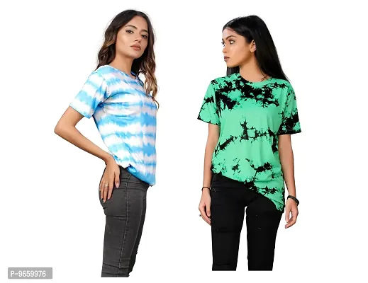 SHRIEZ Oversized T-Shirt for Women, T-Shirt for Women/Girls (X-Large, Blue White & Green)