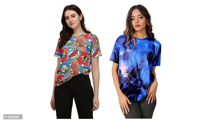 SHRIEZ OversizedPrinted T-Shirt for Women, T-Shirt Combo for Women/Girls (Pack of 2)