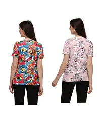 SHRIEZ T-Shirt Over Size Lycra | Printed Round Neck | T-Shirt with Half-Sleeves for WomanGirls? [Pack of 2] (S, Multi-Peach)-thumb1